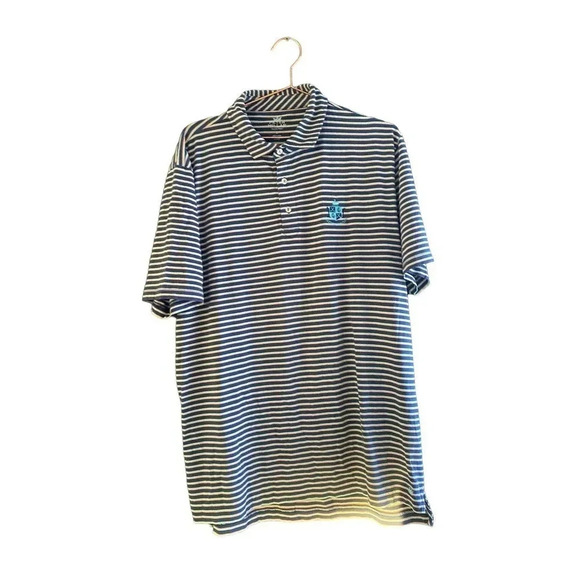 Peter Millar Seaside Wasn" Men's Blue White Striped Golf Polo Shirt Size Large - Picture 1 of 4